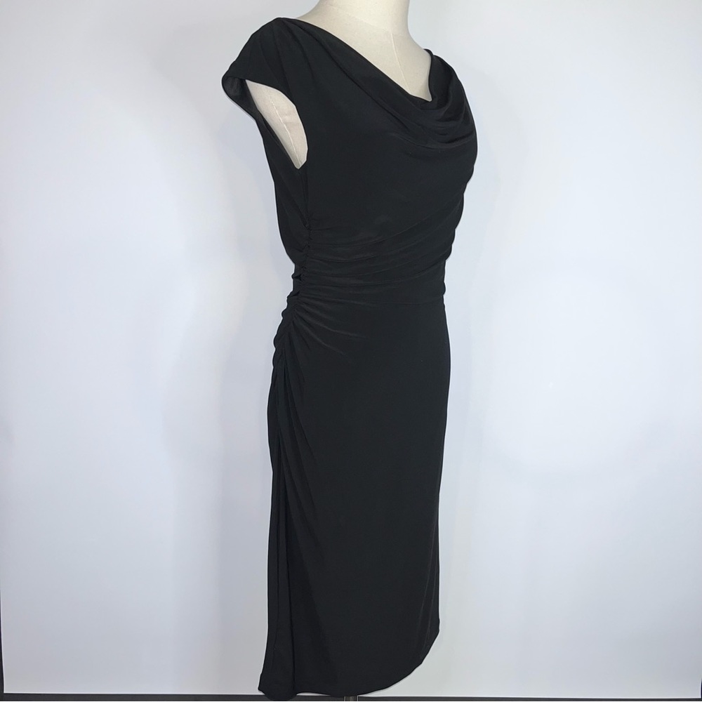 RONNI NICOLE Solid Black Cowl Neck Sheath Dress 6 LBD - Picture 4 of 11